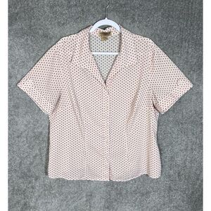 Notations Button Up Blouse Top Womens Size 2X Pink Black Polka Dot‎ Short Sleeve
